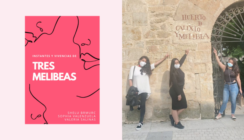 Portada de la obra y sus tres autoras (de izquierda a derecha), Valeria Salinas, Shelu Brmurc y Sophia Valenzuela. //CORTESÍA