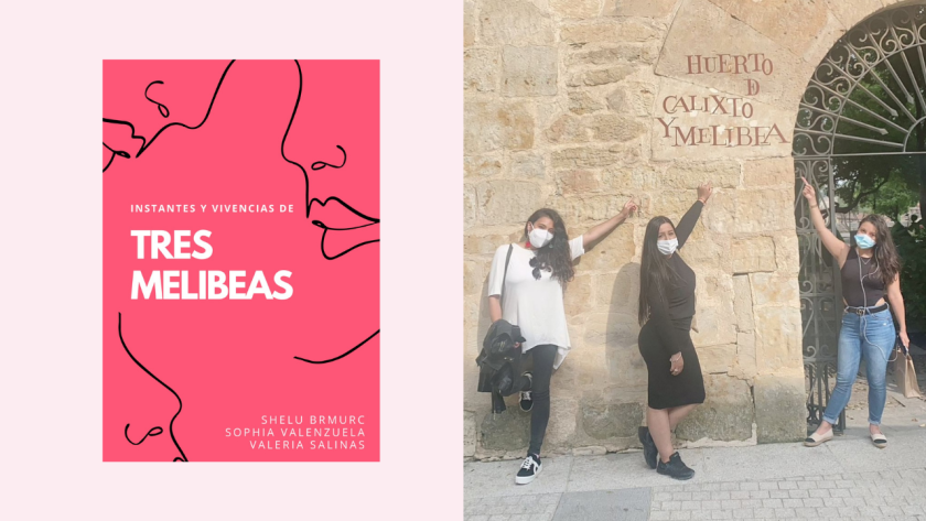 Portada de la obra y sus tres autoras (de izquierda a derecha), Valeria Salinas, Shelu Brmurc y Sophia Valenzuela. //CORTESÍA