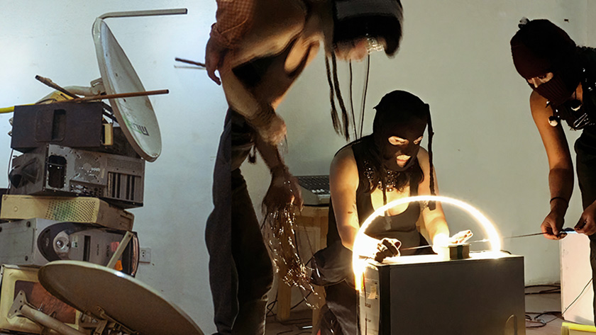 Integrantes del Penúltimo Balneario en una intervención sonora.